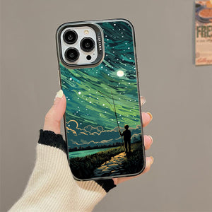 【BUY 4 ONLY PAY FOR 2】So Cool Case for iPhone with Unique Design, starry night Hard Back + Soft Frame with Independent Button Protective Case for iPhone -starry night of a man flying a kite