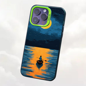 【BUY 4 ONLY PAY FOR 2】So Cool Case for iPhone with Unique Design, starry night Hard Back + Soft Frame with Independent Button Protective Case for iPhone -boat under the moon impressionist3