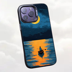 【BUY 4 ONLY PAY FOR 2】So Cool Case for iPhone with Unique Design, starry night Hard Back + Soft Frame with Independent Button Protective Case for iPhone -boat under the moon impressionist3