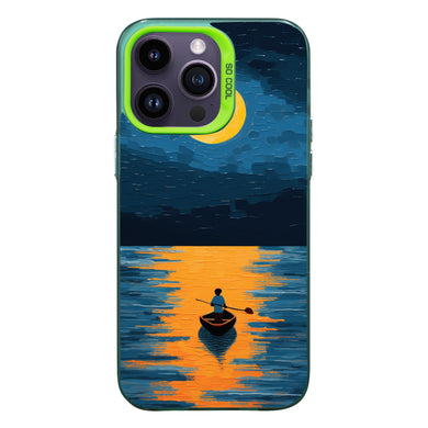 【BUY 4 ONLY PAY FOR 2】So Cool Case for iPhone with Unique Design, starry night Hard Back + Soft Frame with Independent Button Protective Case for iPhone -boat under the moon impressionist3