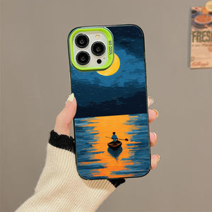 【BUY 4 ONLY PAY FOR 2】So Cool Case for iPhone with Unique Design, starry night Hard Back + Soft Frame with Independent Button Protective Case for iPhone -boat under the moon impressionist3