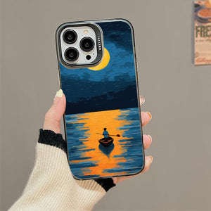 【BUY 4 ONLY PAY FOR 2】So Cool Case for iPhone with Unique Design, starry night Hard Back + Soft Frame with Independent Button Protective Case for iPhone -boat under the moon impressionist3