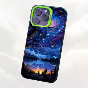 【BUY 4 ONLY PAY FOR 2】So Cool Case for iPhone with Unique Design, starry night Hard Back + Soft Frame with Independent Button Protective Case for iPhone -starry sky cartoon landnscape tree lake