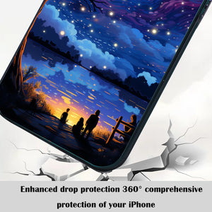 【BUY 4 ONLY PAY FOR 2】So Cool Case for iPhone with Unique Design, starry night Hard Back + Soft Frame with Independent Button Protective Case for iPhone -starry sky cartoon landnscape tree lake