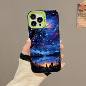 【BUY 4 ONLY PAY FOR 2】So Cool Case for iPhone with Unique Design, starry night Hard Back + Soft Frame with Independent Button Protective Case for iPhone -starry sky cartoon landnscape tree lake