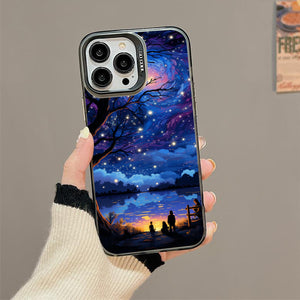 【BUY 4 ONLY PAY FOR 2】So Cool Case for iPhone with Unique Design, starry night Hard Back + Soft Frame with Independent Button Protective Case for iPhone -starry sky cartoon landnscape tree lake