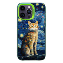 【BUY 4 ONLY PAY FOR 2】So Cool Case for iPhone with Unique Design, starry night Hard Back + Soft Frame with Independent Button Protective Case for iPhone -stubby cat under a starry night van gogh