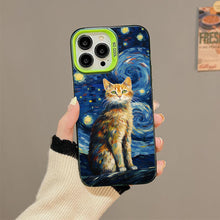 【BUY 4 ONLY PAY FOR 2】So Cool Case for iPhone with Unique Design, starry night Hard Back + Soft Frame with Independent Button Protective Case for iPhone -stubby cat under a starry night van gogh