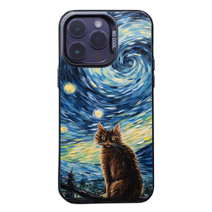 【BUY 4 ONLY PAY FOR 2】So Cool Case for iPhone with Unique Design, starry night Hard Back + Soft Frame with Independent Button Protective Case for iPhone -stubby cat under a starry night van gogh2