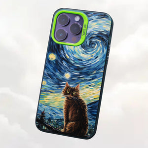 【BUY 4 ONLY PAY FOR 2】So Cool Case for iPhone with Unique Design, starry night Hard Back + Soft Frame with Independent Button Protective Case for iPhone -stubby cat under a starry night van gogh2