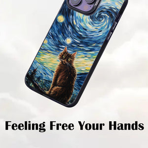 【BUY 4 ONLY PAY FOR 2】So Cool Case for iPhone with Unique Design, starry night Hard Back + Soft Frame with Independent Button Protective Case for iPhone -stubby cat under a starry night van gogh2