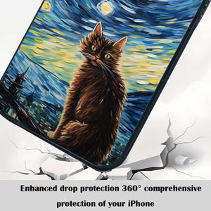 【BUY 4 ONLY PAY FOR 2】So Cool Case for iPhone with Unique Design, starry night Hard Back + Soft Frame with Independent Button Protective Case for iPhone -stubby cat under a starry night van gogh2