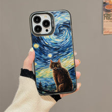 【BUY 4 ONLY PAY FOR 2】So Cool Case for iPhone with Unique Design, starry night Hard Back + Soft Frame with Independent Button Protective Case for iPhone -stubby cat under a starry night van gogh2