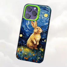 【BUY 4 ONLY PAY FOR 2】So Cool Case for iPhone with Unique Design, starry night Hard Back + Soft Frame with Independent Button Protective Case for iPhone -stubby rabbit under a starry night oil painting