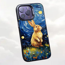 【BUY 4 ONLY PAY FOR 2】So Cool Case for iPhone with Unique Design, starry night Hard Back + Soft Frame with Independent Button Protective Case for iPhone -stubby rabbit under a starry night oil painting