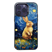 【BUY 4 ONLY PAY FOR 2】So Cool Case for iPhone with Unique Design, starry night Hard Back + Soft Frame with Independent Button Protective Case for iPhone -stubby rabbit under a starry night oil painting