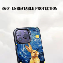 【BUY 4 ONLY PAY FOR 2】So Cool Case for iPhone with Unique Design, starry night Hard Back + Soft Frame with Independent Button Protective Case for iPhone -stubby rabbit under a starry night oil painting