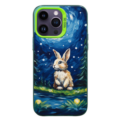 【BUY 4 ONLY PAY FOR 2】So Cool Case for iPhone with Unique Design, starry night Hard Back + Soft Frame with Independent Button Protective Case for iPhone -stubby rabbit under a starry night oil painting2