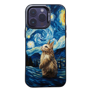 【BUY 4 ONLY PAY FOR 2】So Cool Case for iPhone with Unique Design, starry night Hard Back + Soft Frame with Independent Button Protective Case for iPhone -stubby rabbit under a starry night oil painting3