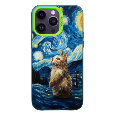 【BUY 4 ONLY PAY FOR 2】So Cool Case for iPhone with Unique Design, starry night Hard Back + Soft Frame with Independent Button Protective Case for iPhone -stubby rabbit under a starry night oil painting3