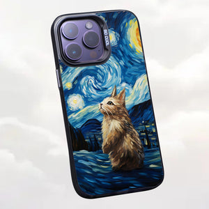 【BUY 4 ONLY PAY FOR 2】So Cool Case for iPhone with Unique Design, starry night Hard Back + Soft Frame with Independent Button Protective Case for iPhone -stubby rabbit under a starry night oil painting3