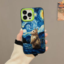 【BUY 4 ONLY PAY FOR 2】So Cool Case for iPhone with Unique Design, starry night Hard Back + Soft Frame with Independent Button Protective Case for iPhone -stubby rabbit under a starry night oil painting3