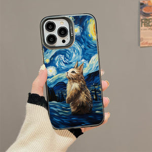 【BUY 4 ONLY PAY FOR 2】So Cool Case for iPhone with Unique Design, starry night Hard Back + Soft Frame with Independent Button Protective Case for iPhone -stubby rabbit under a starry night oil painting3