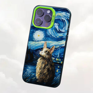 【BUY 4 ONLY PAY FOR 2】So Cool Case for iPhone with Unique Design, starry night Hard Back + Soft Frame with Independent Button Protective Case for iPhone -stubby rabbit under a starry night van gogh