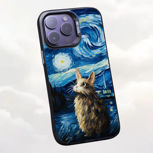 【BUY 4 ONLY PAY FOR 2】So Cool Case for iPhone with Unique Design, starry night Hard Back + Soft Frame with Independent Button Protective Case for iPhone -stubby rabbit under a starry night van gogh