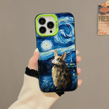 【BUY 4 ONLY PAY FOR 2】So Cool Case for iPhone with Unique Design, starry night Hard Back + Soft Frame with Independent Button Protective Case for iPhone -stubby rabbit under a starry night van gogh