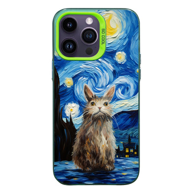 【BUY 4 ONLY PAY FOR 2】So Cool Case for iPhone with Unique Design, starry night Hard Back + Soft Frame with Independent Button Protective Case for iPhone -stubby rabbit under a starry night van gogh2