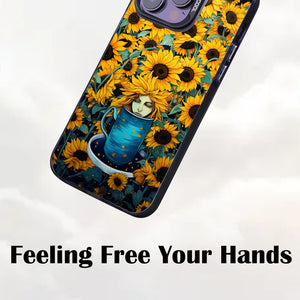 【BUY 4 ONLY PAY FOR 2】So Cool Case for iPhone with Unique Design, starry night Hard Back + Soft Frame with Independent Button Protective Case for iPhone -sunflowers girl in a cup comic art