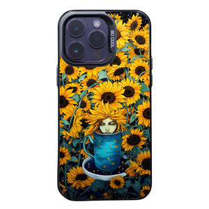 【BUY 4 ONLY PAY FOR 2】So Cool Case for iPhone with Unique Design, starry night Hard Back + Soft Frame with Independent Button Protective Case for iPhone -sunflowers girl in a cup comic art