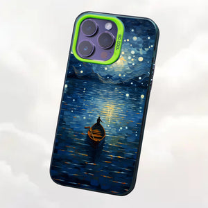 【BUY 4 ONLY PAY FOR 2】So Cool Case for iPhone with Unique Design, starry night Hard Back + Soft Frame with Independent Button Protective Case for iPhone -boating under starry sky