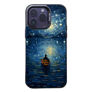 【BUY 4 ONLY PAY FOR 2】So Cool Case for iPhone with Unique Design, starry night Hard Back + Soft Frame with Independent Button Protective Case for iPhone -boating under starry sky