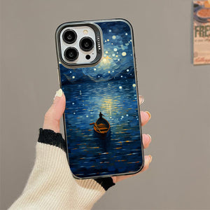 【BUY 4 ONLY PAY FOR 2】So Cool Case for iPhone with Unique Design, starry night Hard Back + Soft Frame with Independent Button Protective Case for iPhone -boating under starry sky