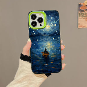 【BUY 4 ONLY PAY FOR 2】So Cool Case for iPhone with Unique Design, starry night Hard Back + Soft Frame with Independent Button Protective Case for iPhone -boating under starry sky