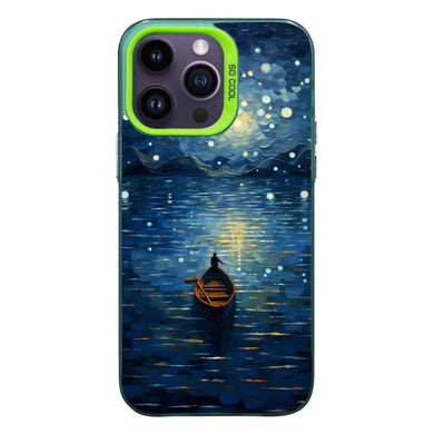 【BUY 4 ONLY PAY FOR 2】So Cool Case for iPhone with Unique Design, starry night Hard Back + Soft Frame with Independent Button Protective Case for iPhone -boating under starry sky