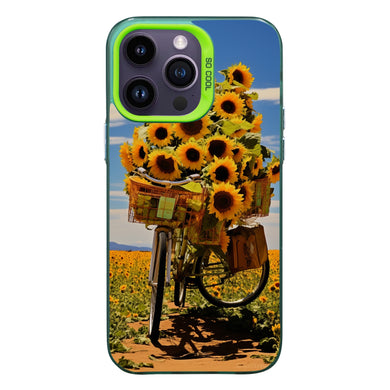 【BUY 4 ONLY PAY FOR 2】So Cool Case for iPhone with Unique Design, starry night Hard Back + Soft Frame with Independent Button Protective Case for iPhone -sunflowers on a bike2