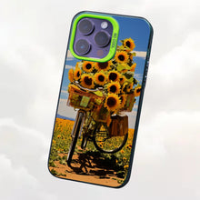 【BUY 4 ONLY PAY FOR 2】So Cool Case for iPhone with Unique Design, starry night Hard Back + Soft Frame with Independent Button Protective Case for iPhone -sunflowers on a bike2