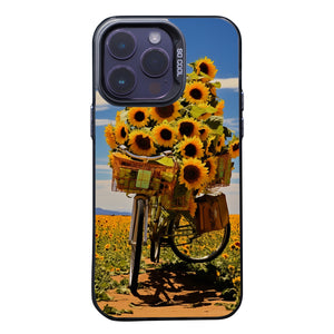 【BUY 4 ONLY PAY FOR 2】So Cool Case for iPhone with Unique Design, starry night Hard Back + Soft Frame with Independent Button Protective Case for iPhone -sunflowers on a bike2