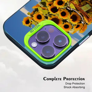 【BUY 4 ONLY PAY FOR 2】So Cool Case for iPhone with Unique Design, starry night Hard Back + Soft Frame with Independent Button Protective Case for iPhone -sunflowers on a bike2