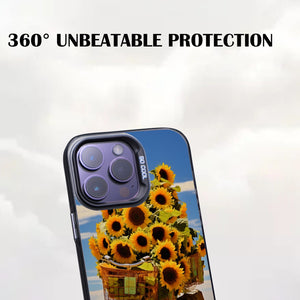 【BUY 4 ONLY PAY FOR 2】So Cool Case for iPhone with Unique Design, starry night Hard Back + Soft Frame with Independent Button Protective Case for iPhone -sunflowers on a bike2