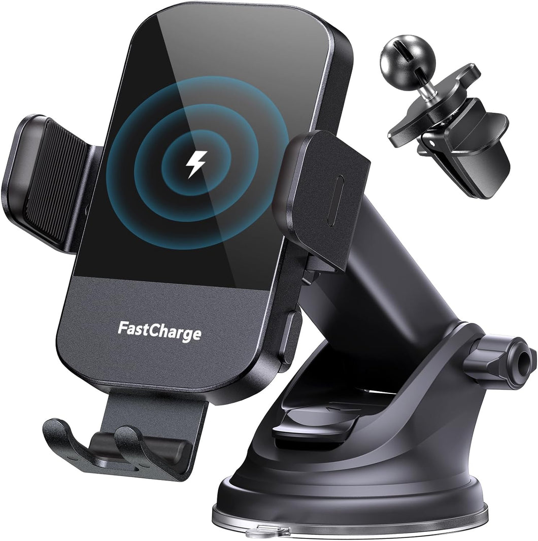 Wireless Car Charger,15W Fast charging Auto clamp Car charger Phone stand Phone stand for iPhone 15 14 13 12 11 Pro Max Xs, Samsung Galaxy S23 Ultra S22 S21 S20,S10 + S9+, black