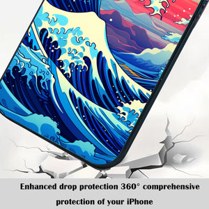 【BUY 4 ONLY PAY FOR 2】So Cool Case for iPhone with Unique Design, starry night Hard Back + Soft Frame with Independent Button Protective Case for iPhone -the great wave pop art ocean academia