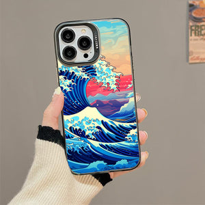 【BUY 4 ONLY PAY FOR 2】So Cool Case for iPhone with Unique Design, starry night Hard Back + Soft Frame with Independent Button Protective Case for iPhone -the great wave pop art ocean academia