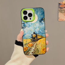 【BUY 4 ONLY PAY FOR 2】So Cool Case for iPhone with Unique Design, starry night Hard Back + Soft Frame with Independent Button Protective Case for iPhone -train driving away down a golden yellow field