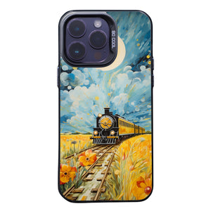 【BUY 4 ONLY PAY FOR 2】So Cool Case for iPhone with Unique Design, starry night Hard Back + Soft Frame with Independent Button Protective Case for iPhone -train driving away down a golden yellow field