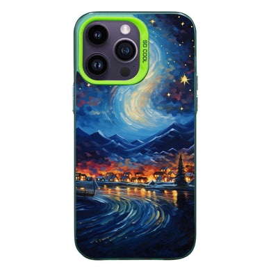 【BUY 4 ONLY PAY FOR 2】So Cool Case for iPhone with Unique Design, starry night Hard Back + Soft Frame with Independent Button Protective Case for iPhone -village under starry night