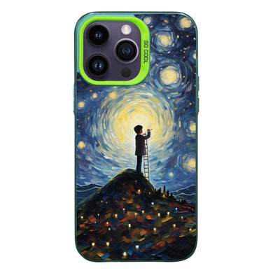 【BUY 4 ONLY PAY FOR 2】So Cool Case for iPhone with Unique Design, starry night Hard Back + Soft Frame with Independent Button Protective Case for iPhone -boy staring at the starry night
